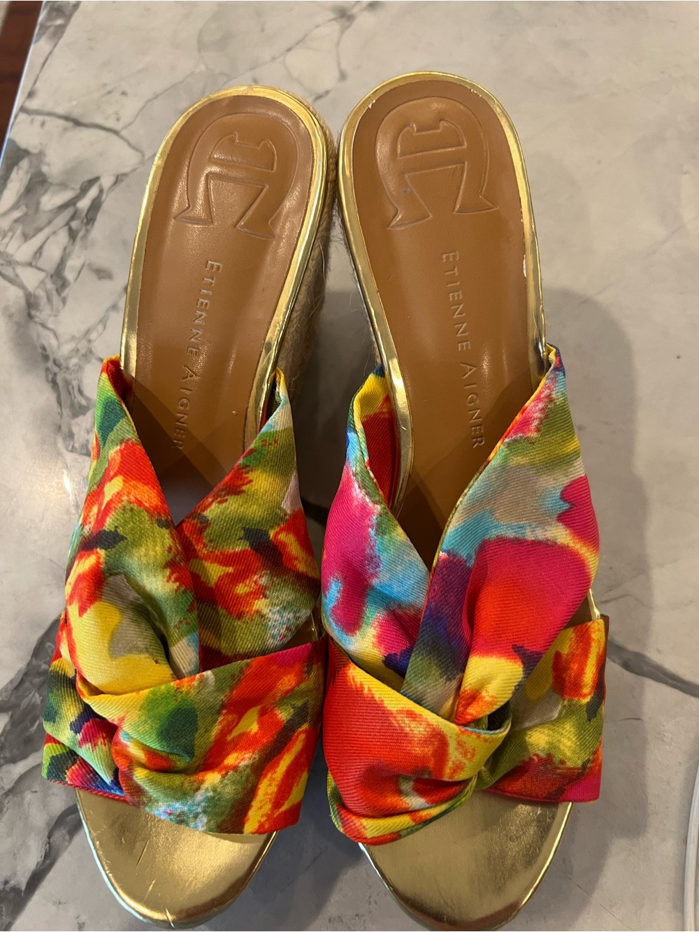 Etienne Aigner Tropical Floral Espadrille Wedge Slides Size 7